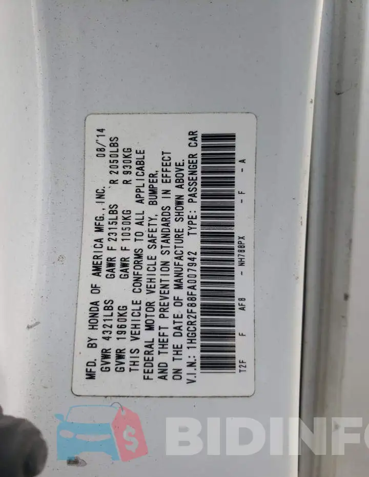 1HGCR2F88FA007942 Photo# 13