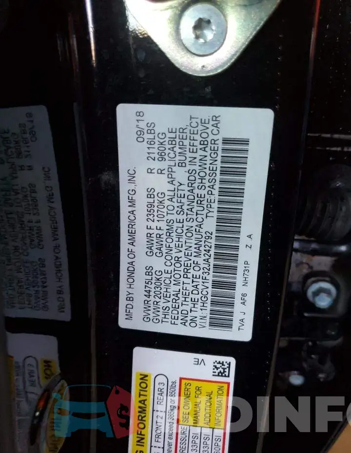 1HGCV1F32JA242792 Photo# 12