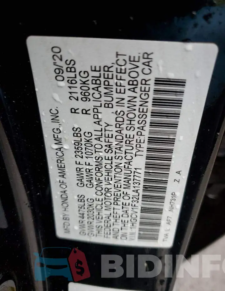 1HGCV1F32LA137771 Photo# 12