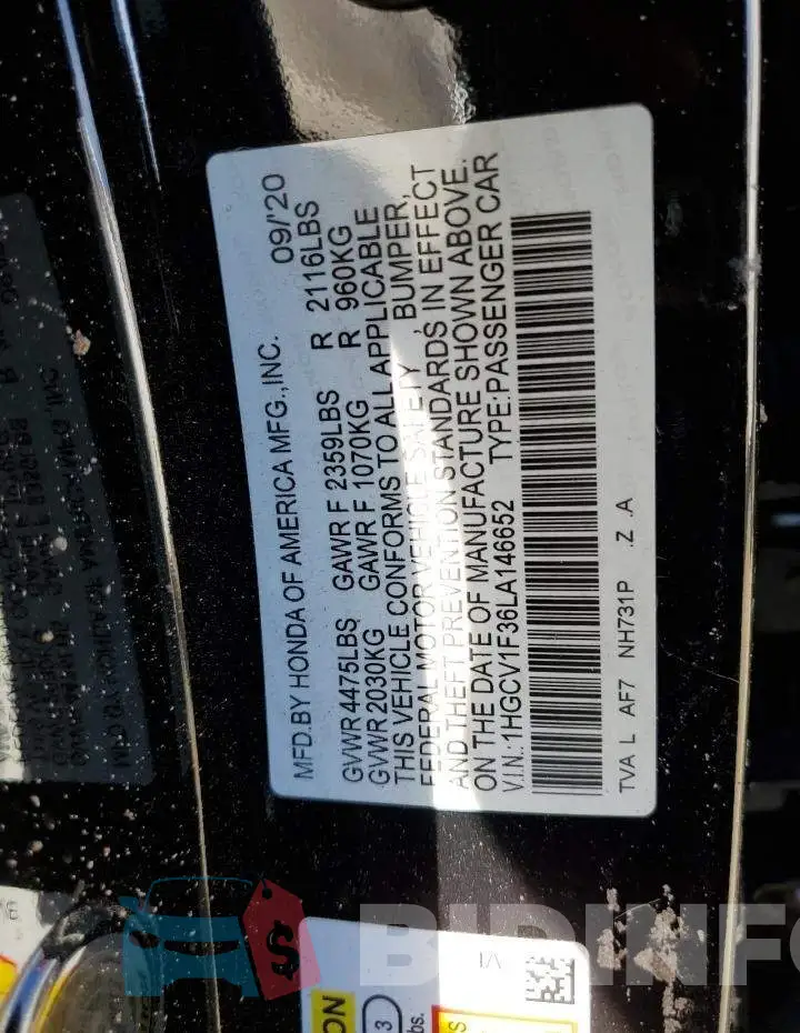 1HGCV1F36LA146652 Photo# 10