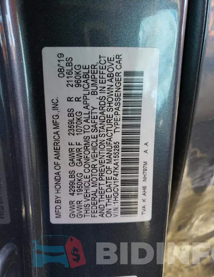 1HGCV1F47KA155285 Photo# 12
