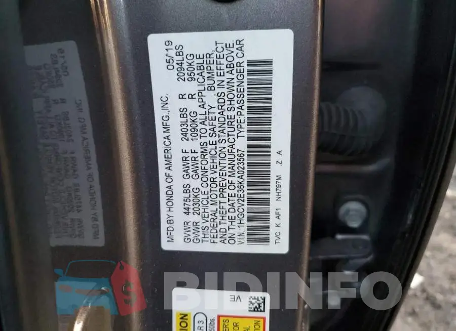 1HGCV2E36KA023567 Photo# 12