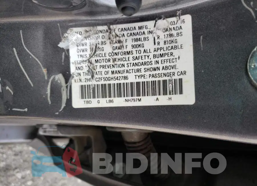 2HGFC2F50GH542786 Photo# 12
