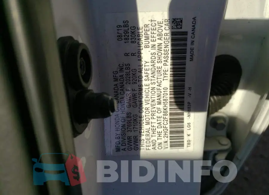 2HGFC2F86KH587010 Photo# 12