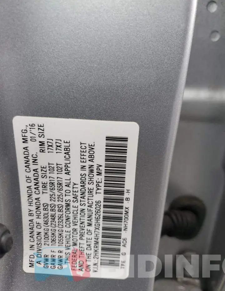 2HKRM4H7XGH626026 Photo# 12
