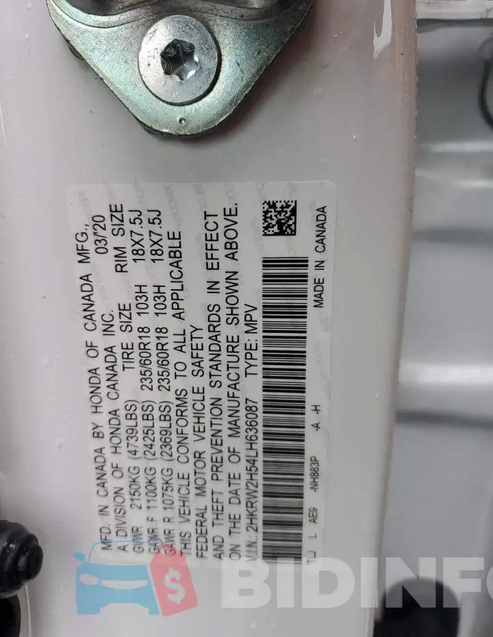 2HKRW2H54LH636087 Photo# 13