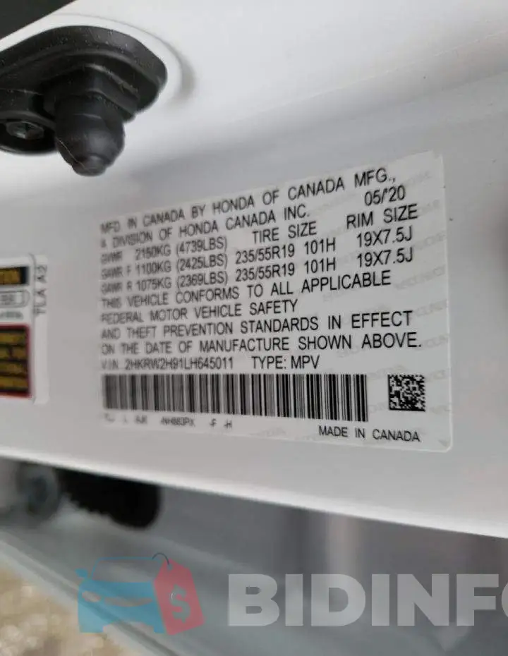 2HKRW2H91LH645011 Photo# 14
