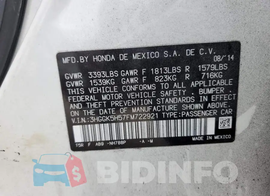 3HGGK5H57FM722921 Photo# 12