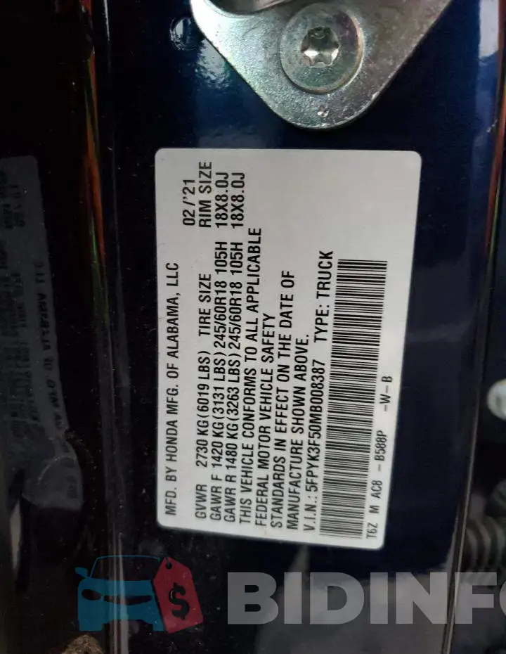 5FPYK3F50MB008387 Photo# 12