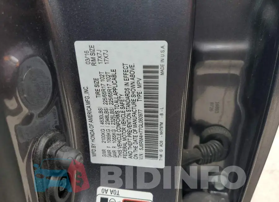 5J6RM4H77GL060977 Photo# 13
