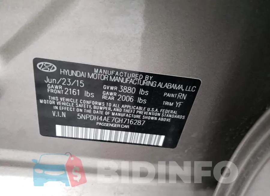 5NPDH4AE7GH716287 Photo# 12