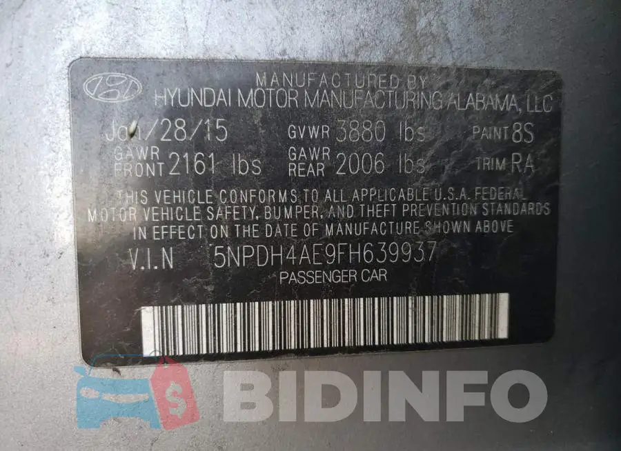 5NPDH4AE9FH639937 Photo# 12