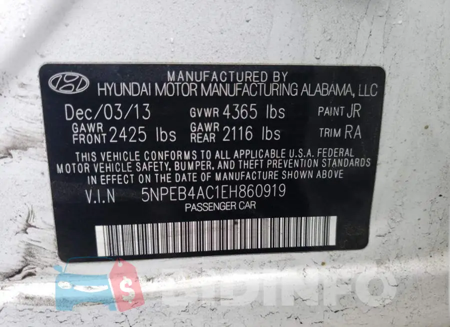5NPEB4AC1EH860919 Photo# 12
