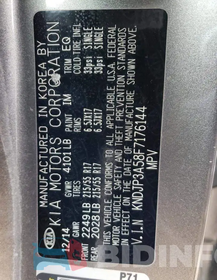 KNDJP3A58F7176144 Photo# 13
