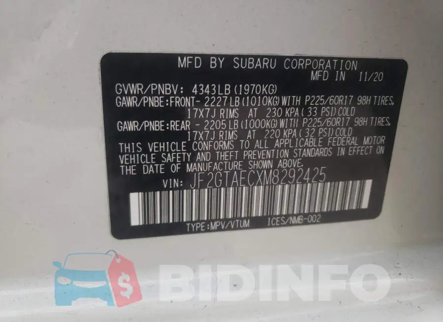 JF2GTAECXM8292425 Photo# 12