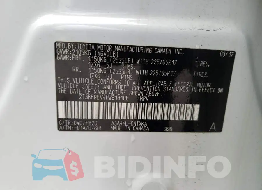 2T3BFREV4HW618106 Photo# 12