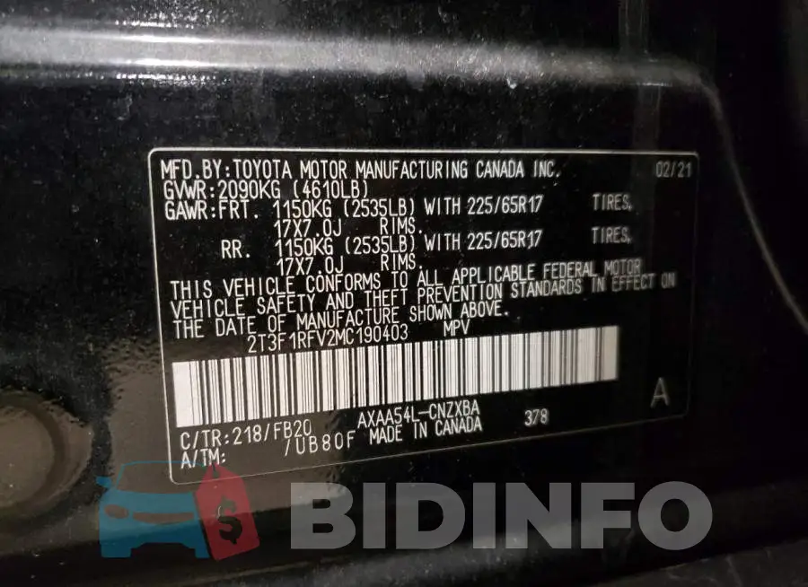 2T3F1RFV2MC190403 Photo# 13
