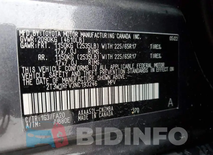2T3W1RFV3NC193246 Photo# 13