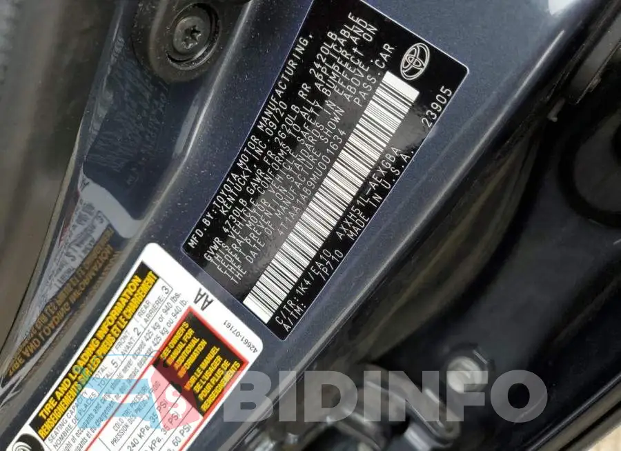 4T1AA1AB9MU001634 Photo# 12