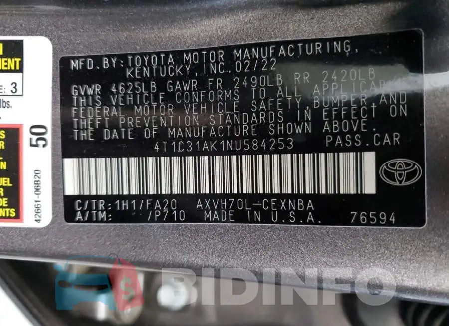 4T1C31AK1NU584253 Photo# 12
