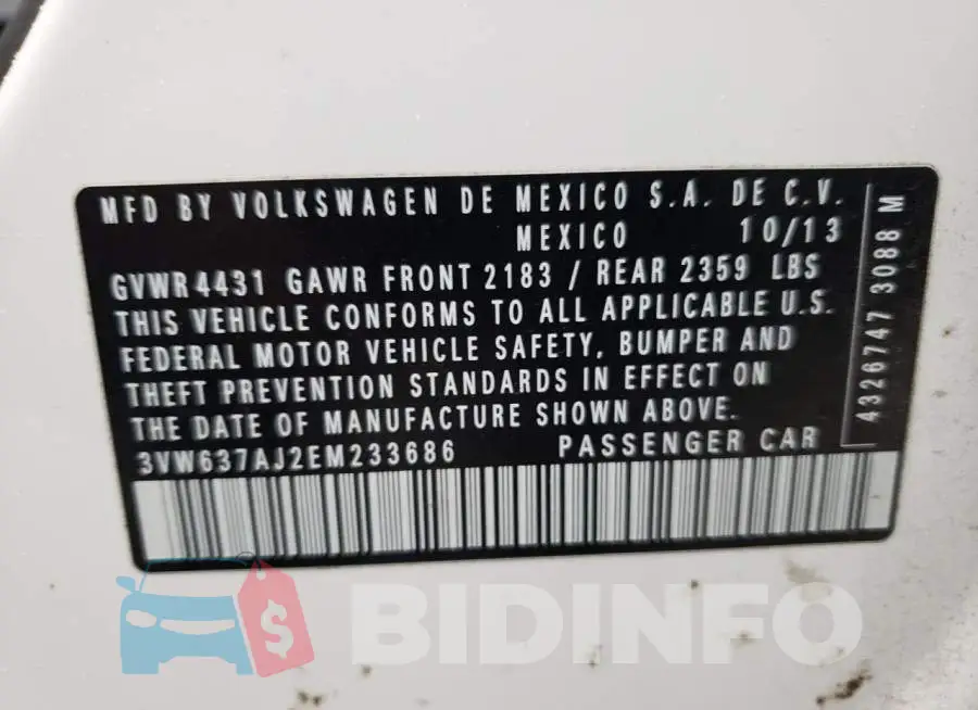 3VW637AJ2EM233686 Photo# 12