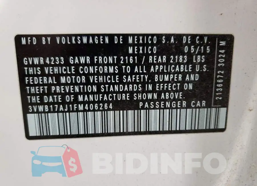 3VWB17AJ1FM406264 Photo# 12