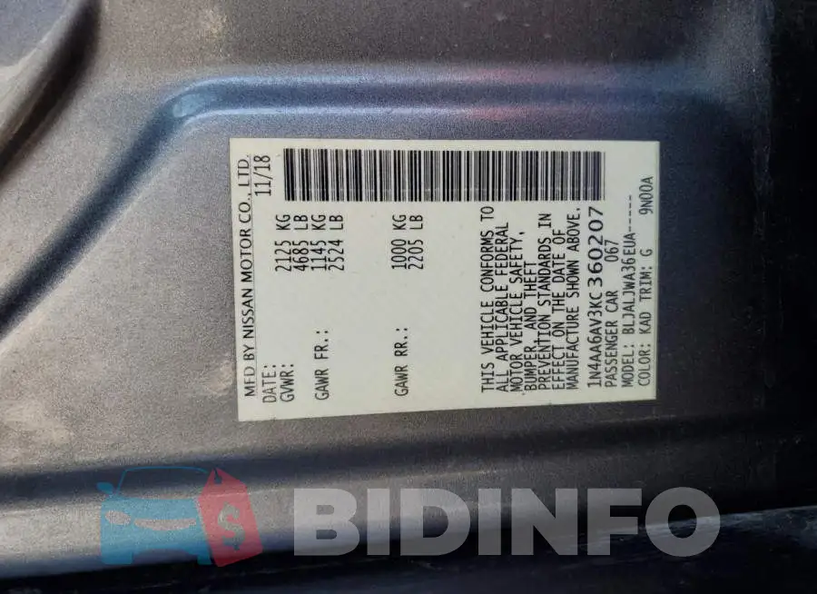1N4AA6AV3KC360207 Photo# 12