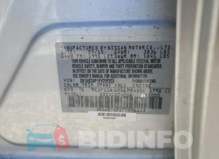 3N1AB7AP1FY286803 Photo# 12