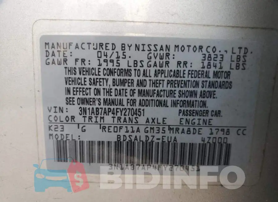 3N1AB7AP4FY270451 Photo# 12