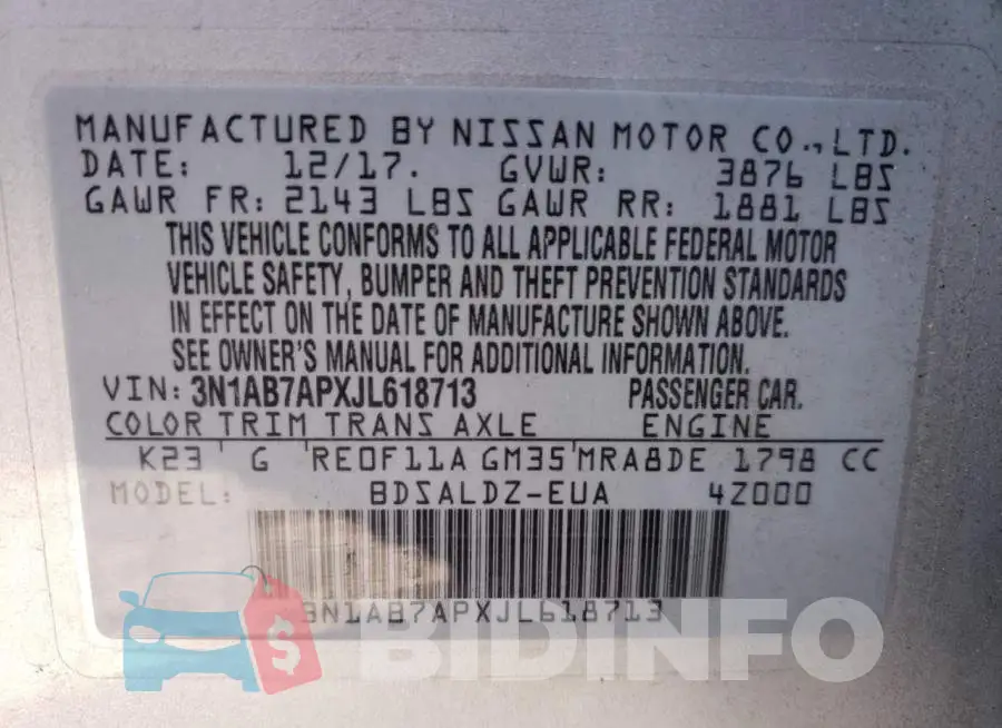 3N1AB7APXJL618713 Photo# 10