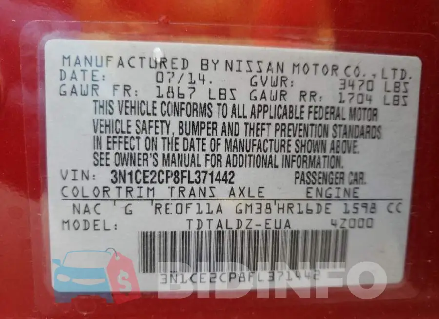 3N1CE2CP8FL371442 Photo# 12