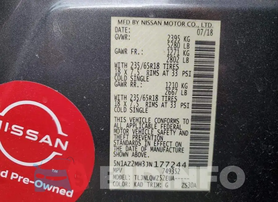 5N1AZ2MH3JN177244 Photo# 13