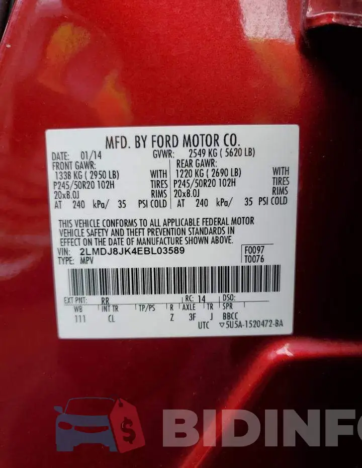 2LMDJ8JK4EBL03589 Photo# 13