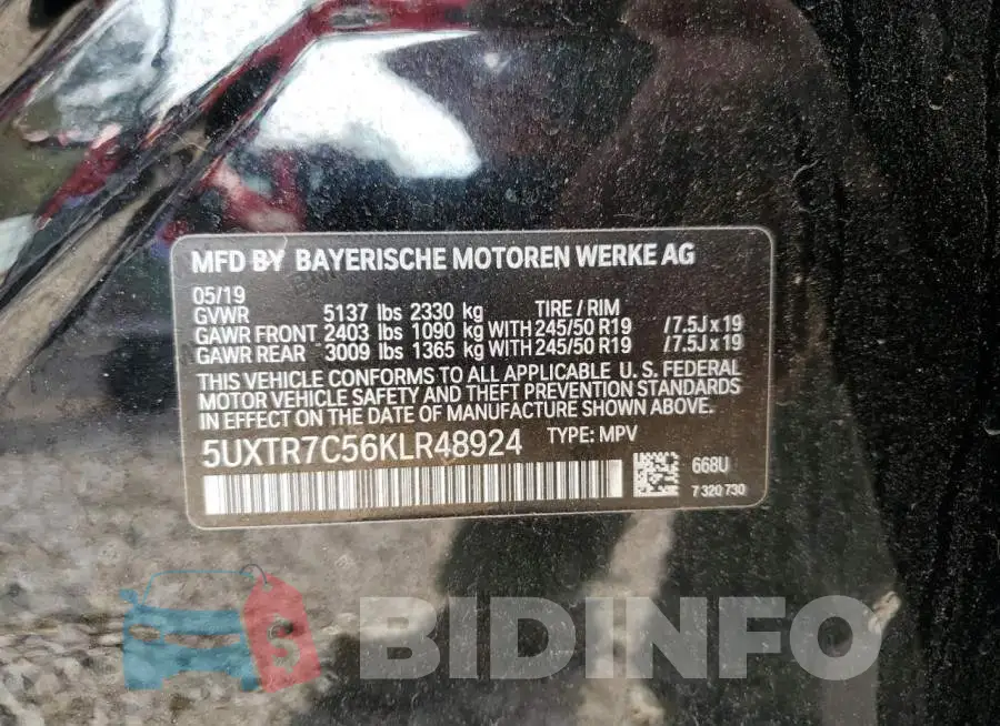 5UXTR7C56KLR48924 Photo# 12