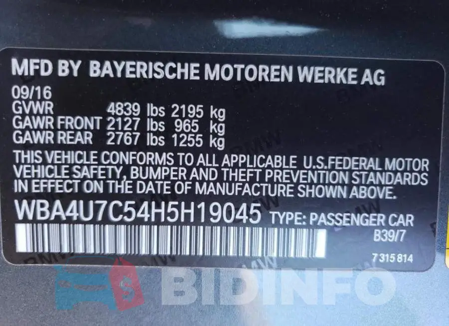 WBA4U7C54H5H19045 Photo# 12