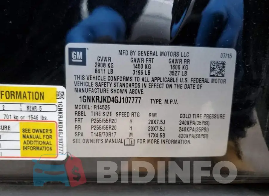 1GNKRJKD4GJ107777 Photo# 14