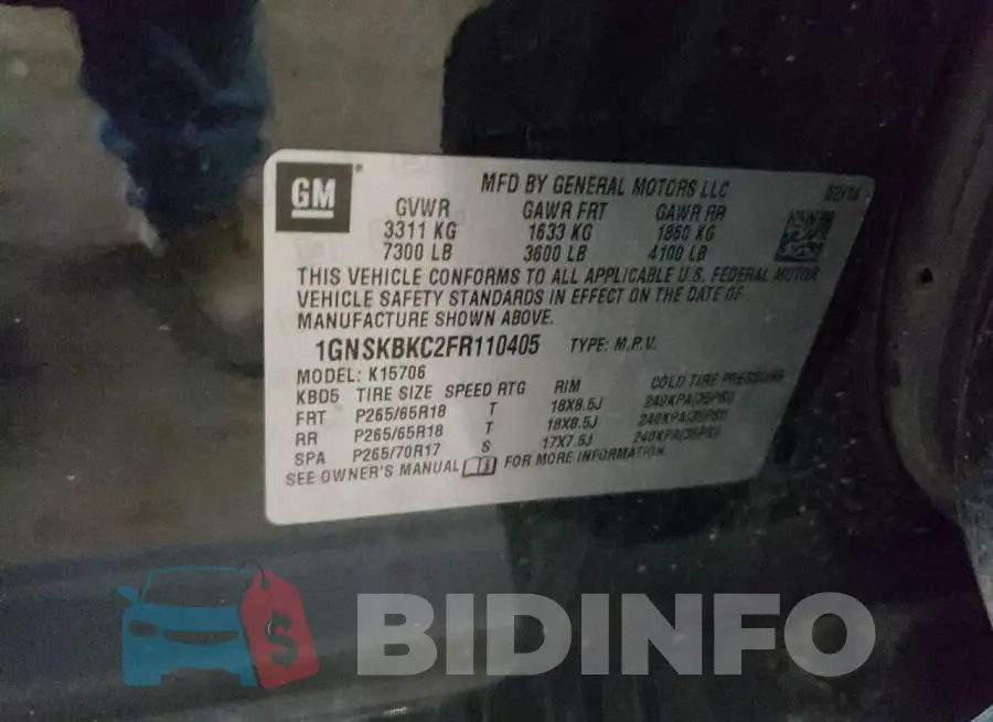 1GNSKBKC2FR110405 Photo# 10