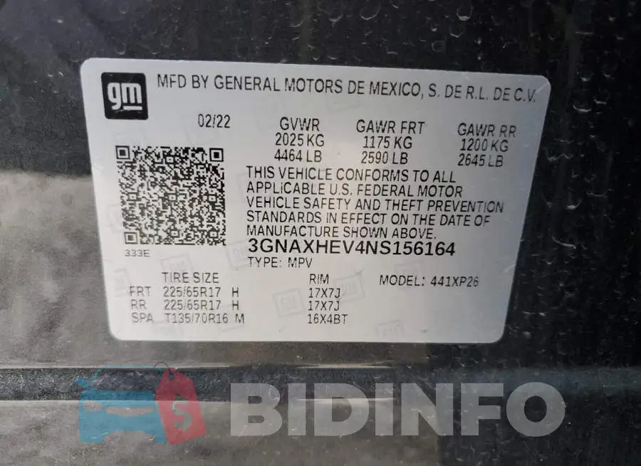 3GNAXHEV4NS156164 Photo# 13