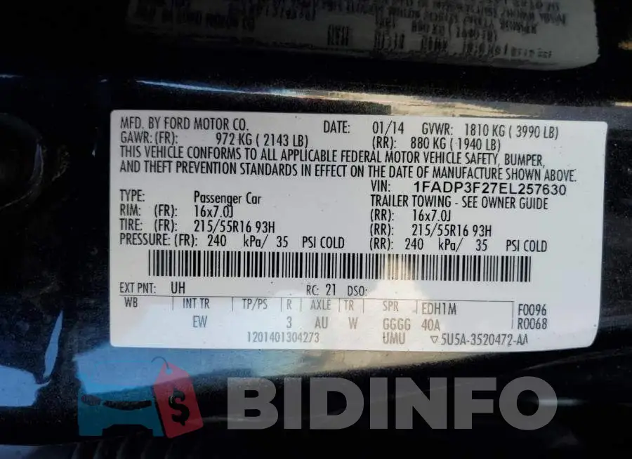 1FADP3F27EL257630 Photo# 12