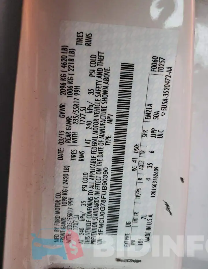 1FMCU0G78FUB90390 Photo# 14