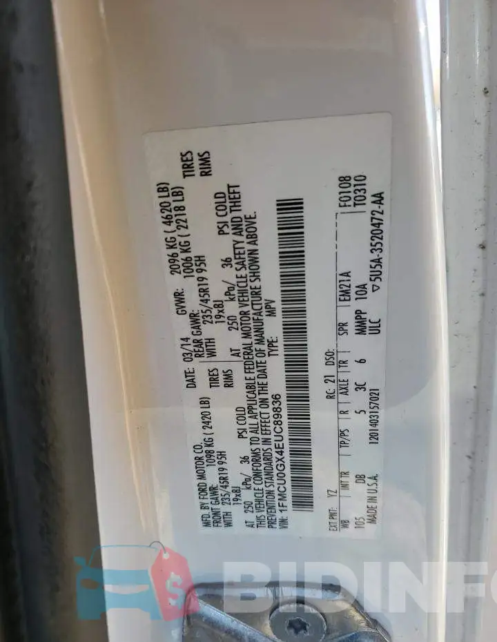 1FMCU0GX4EUC89836 Photo# 13