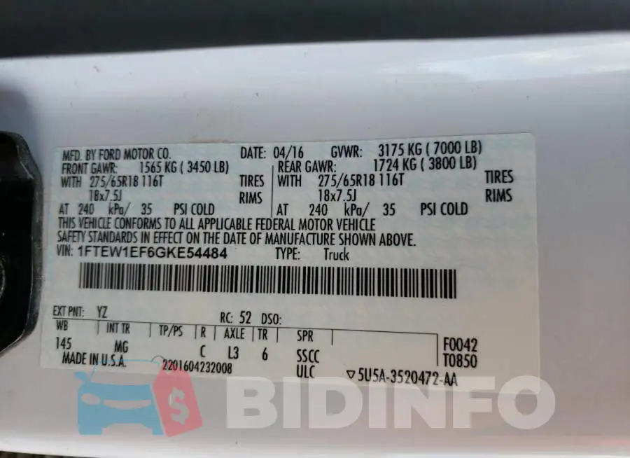 1FTEW1EF6GKE54484 Photo# 13