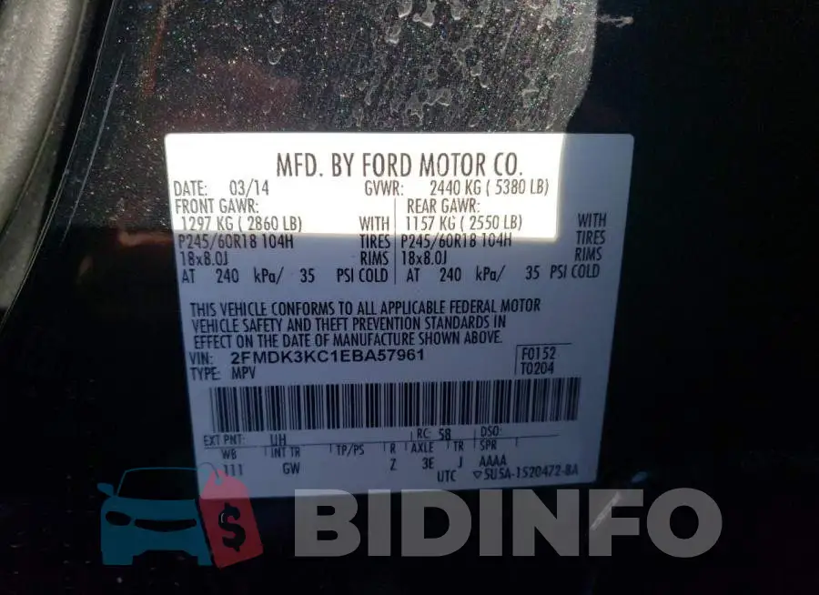 2FMDK3KC1EBA57961 Photo# 12