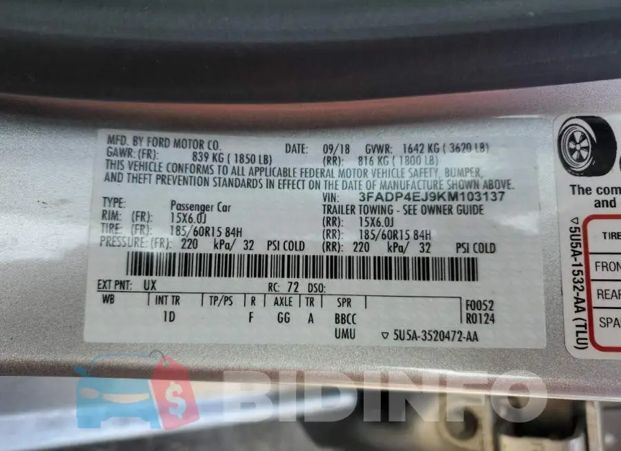 3FADP4EJ9KM103137 Photo# 12