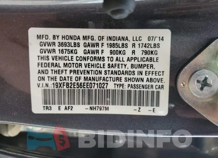19XFB2E56EE071027 Photo# 12