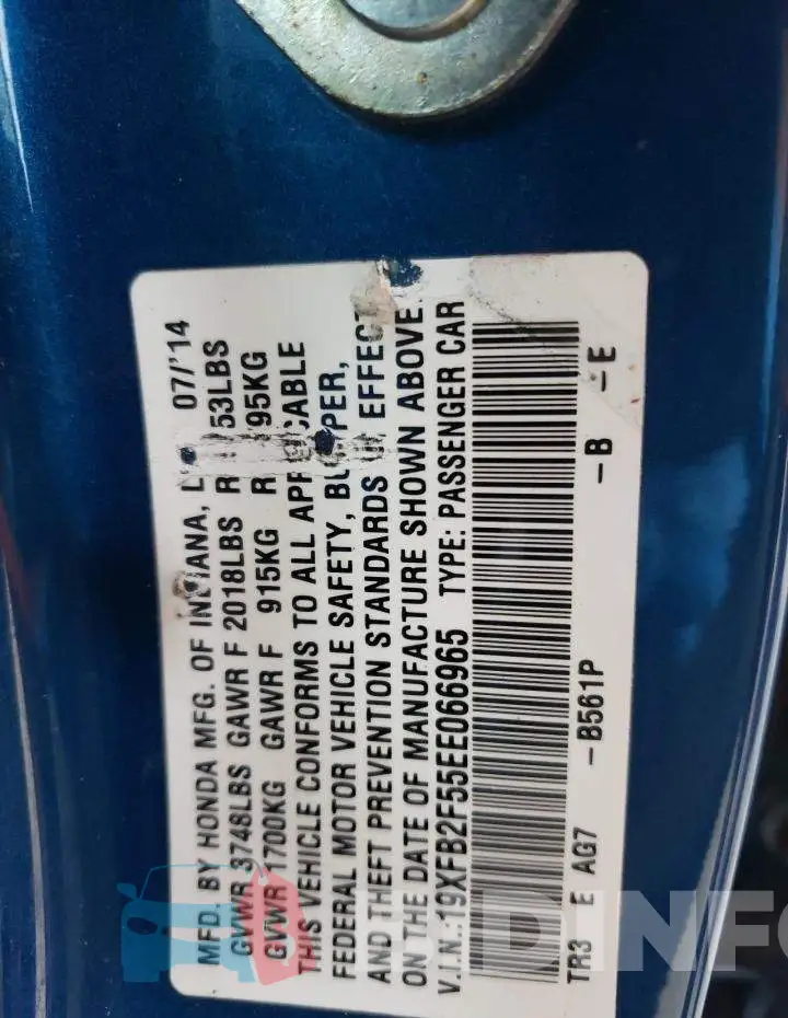 19XFB2F55EE066965 Photo# 12