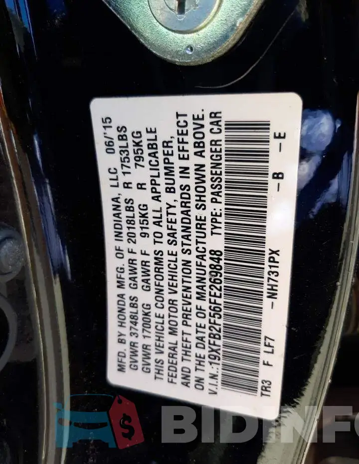 19XFB2F56FE269848 Photo# 12