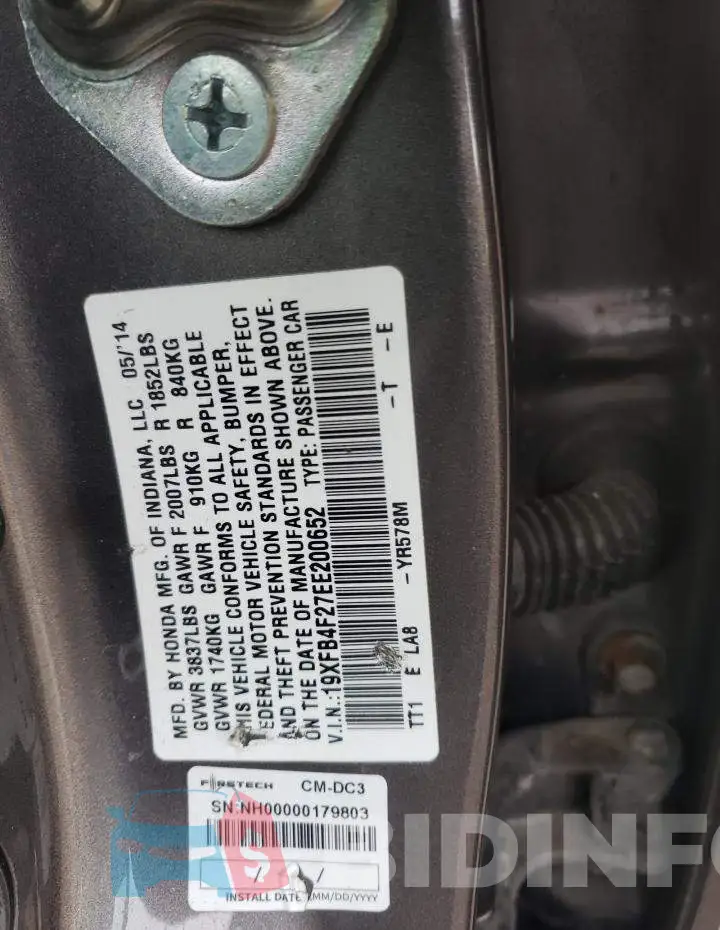 19XFB4F27EE200652 Photo# 12