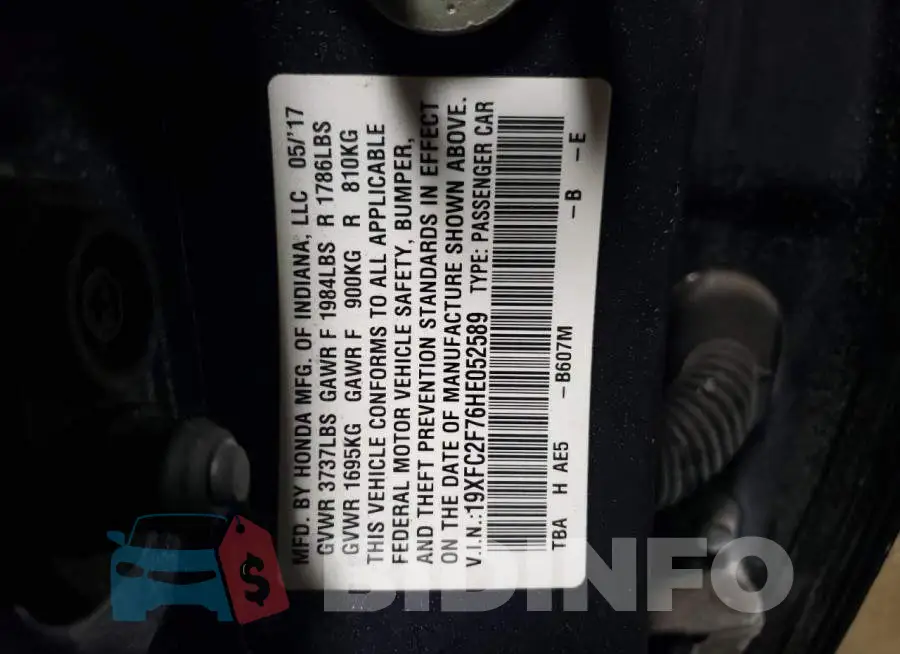 19XFC2F76HE052589 Photo# 12