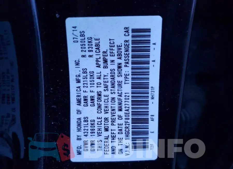 1HGCR2F80EA277021 Photo# 12